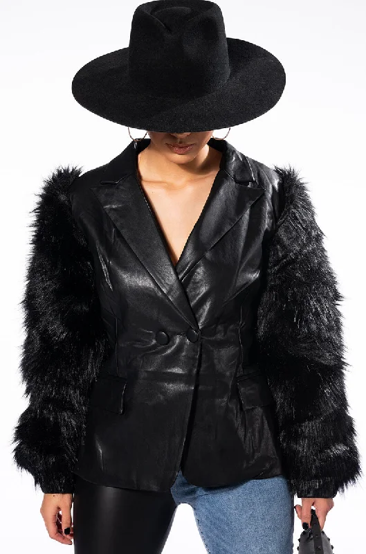 Elegant Comfort WILLOW FUR ARM PU BLAZER