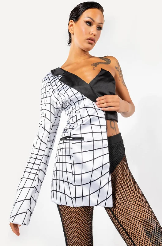Casual Elegance OFF THE GRID GRID GRID ONE SHOULDER BLAZER