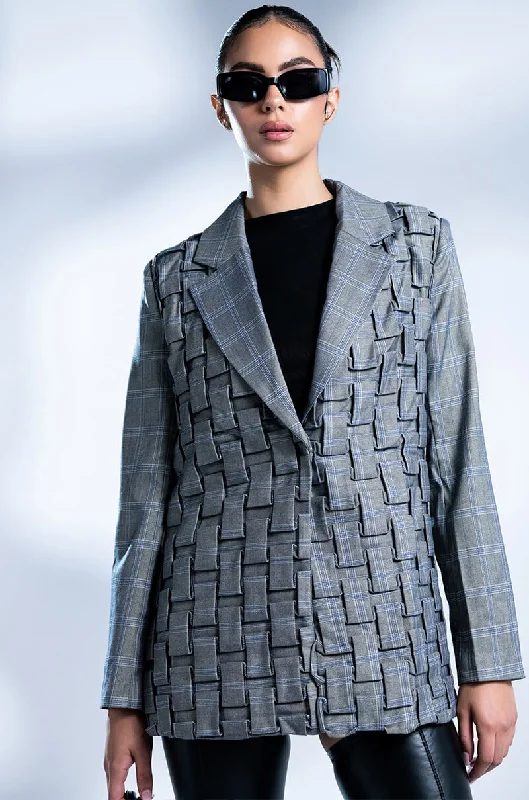 Stylish Comfort GOT ME IN LOVE WEAVE PLAID BLAZER