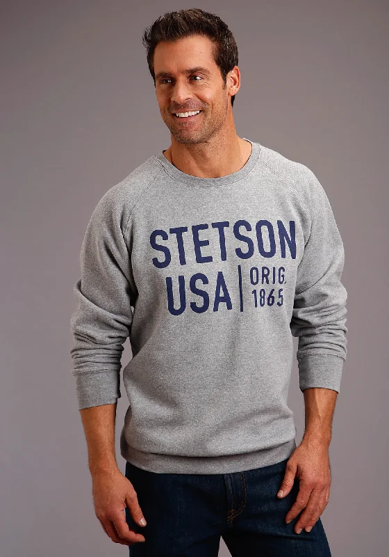 Modern Comfort Stetson Mens Light Grey Cotton Blend Usa 1865 Sweatshirt