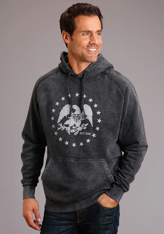 Smart Comfort Stetson Mens Washed Black Cotton Blend Eagle and Star Hoodie