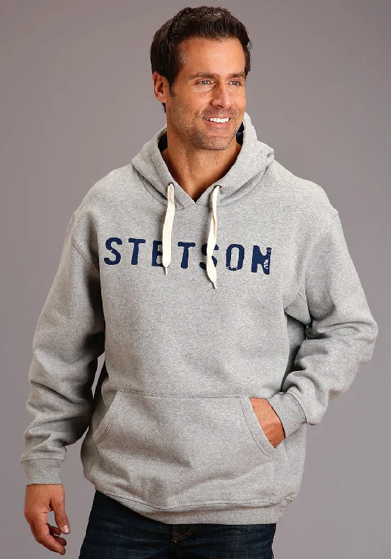 Fashion Must-have Stetson Mens Grey Cotton Blend Navy Logo Hoodie