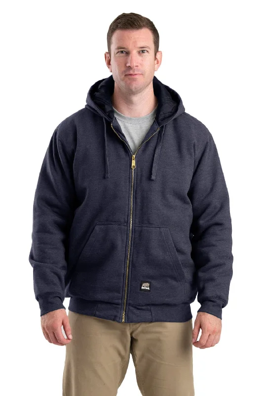 Effortless Style Berne Mens Navy Cotton Blend Highland Insulated Zip Hooded Sweatshirt