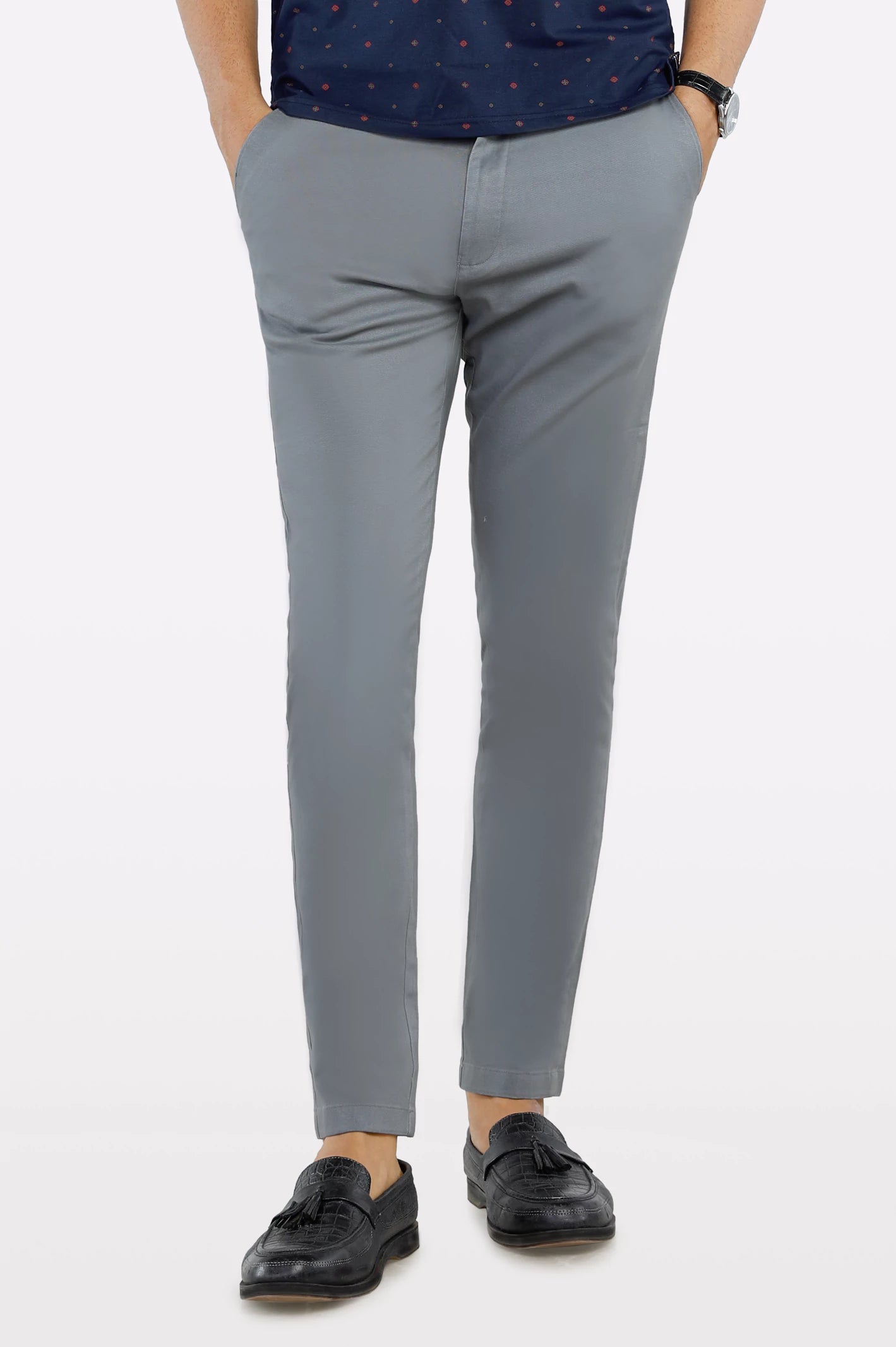 Cute Style Grey Smart Fit Cotton Chino