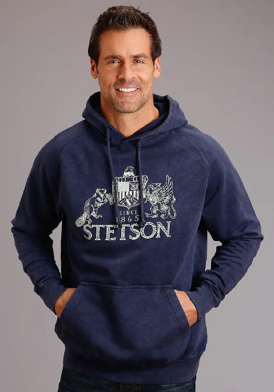 Energy Plan Stetson Mens Navy Cotton Blend Vintage Wash Shield Logo Hoodie