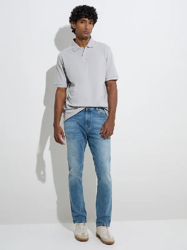 Easy Wear Chic WES Casuals Blue Washed Slim - Fit Mid - Rise Jeans