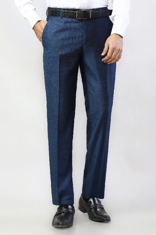Fresh And Simple Navy Blue Wash & Wear Regular Fit Trouser