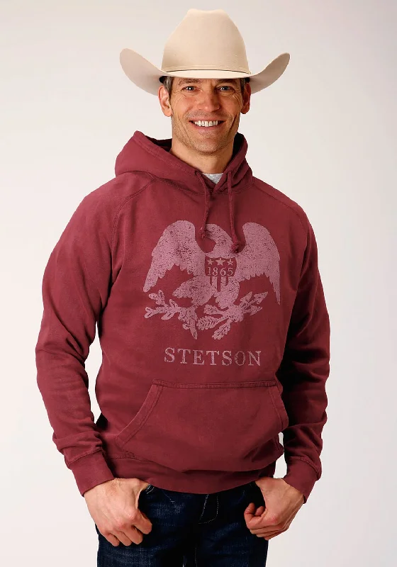 Fresh And Capable Stetson Mens Wine 100% Cotton Eagle Logo Hoodie