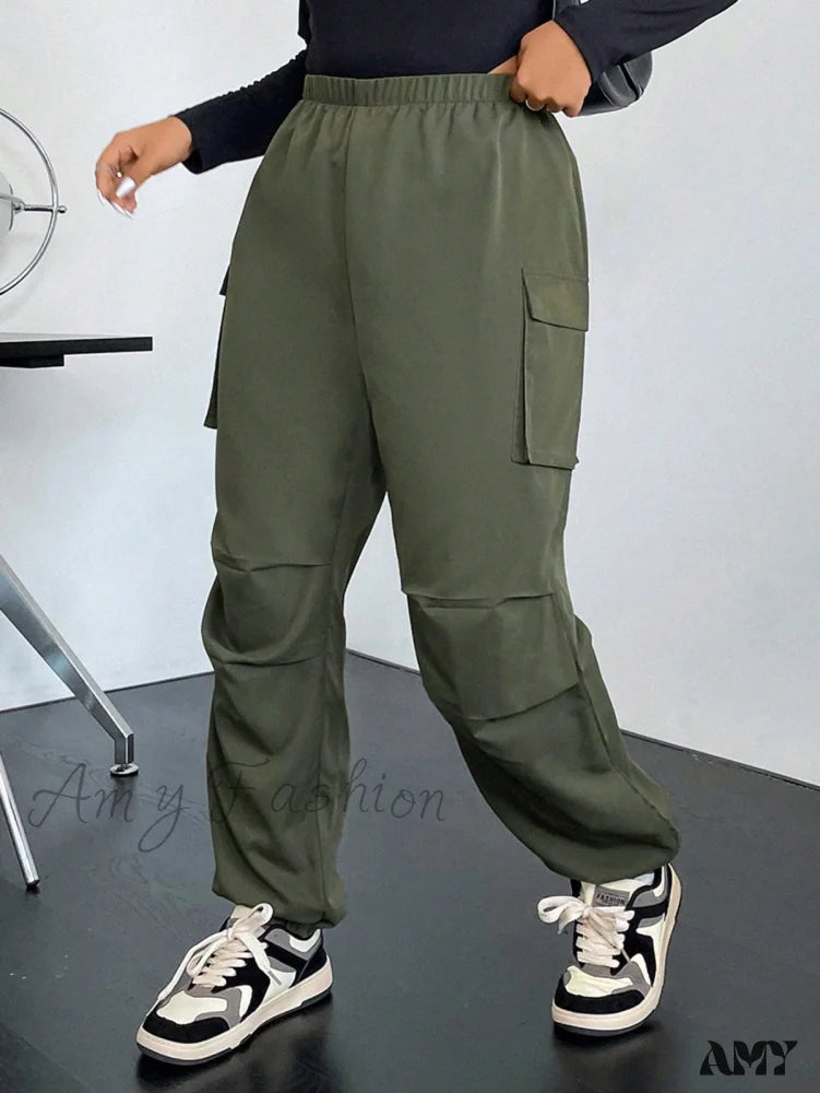 Casual Elegance Amy Fashion - Flap Pocket Side Cargo Pants