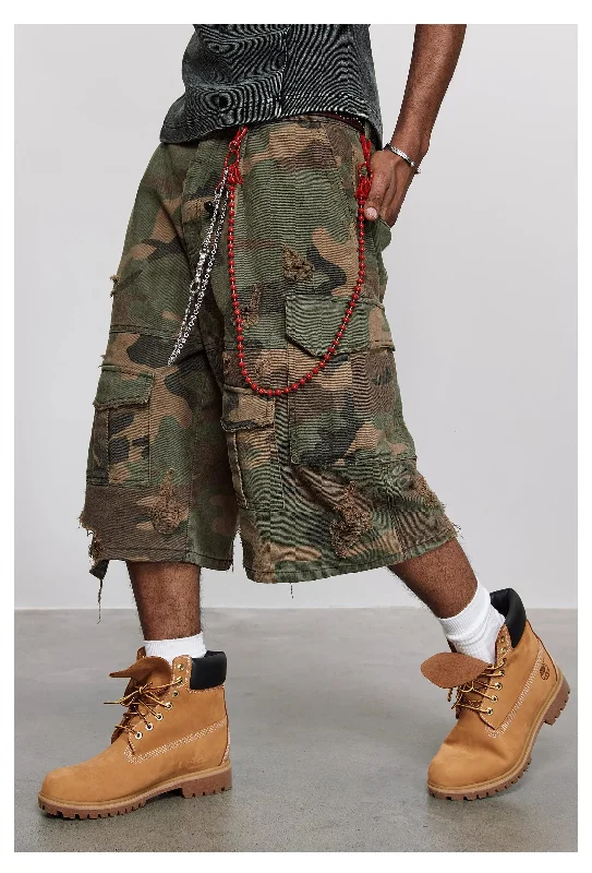 Cozy Outfit Distressed Camouflage Cargo Shorts