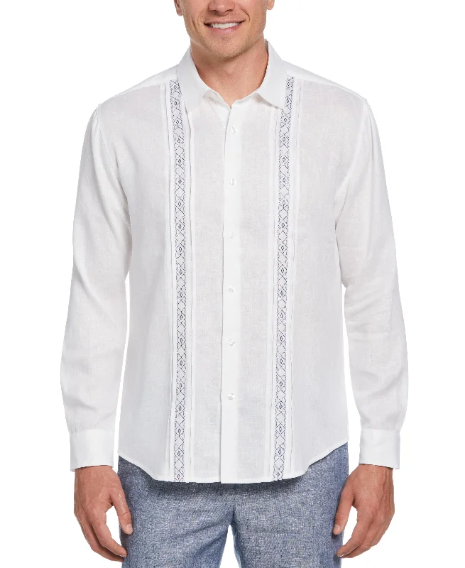 Cross Dye Linen Pintuck Embroidered Panel Shirt