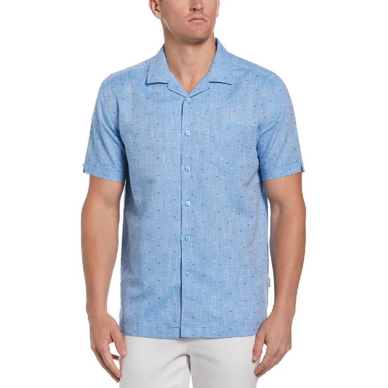 Cubavera Mens Dobby Linen Blend Short Sleeve Button-Down Shirt