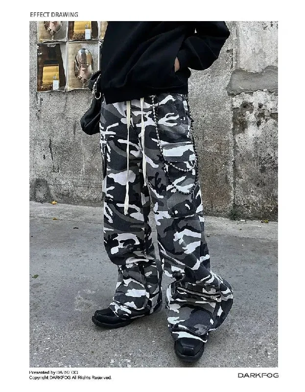 Unique Prints Drawstring Loose Camo Cargo Pants