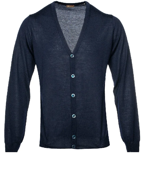 Fine Merino Wool Cardigan Navy