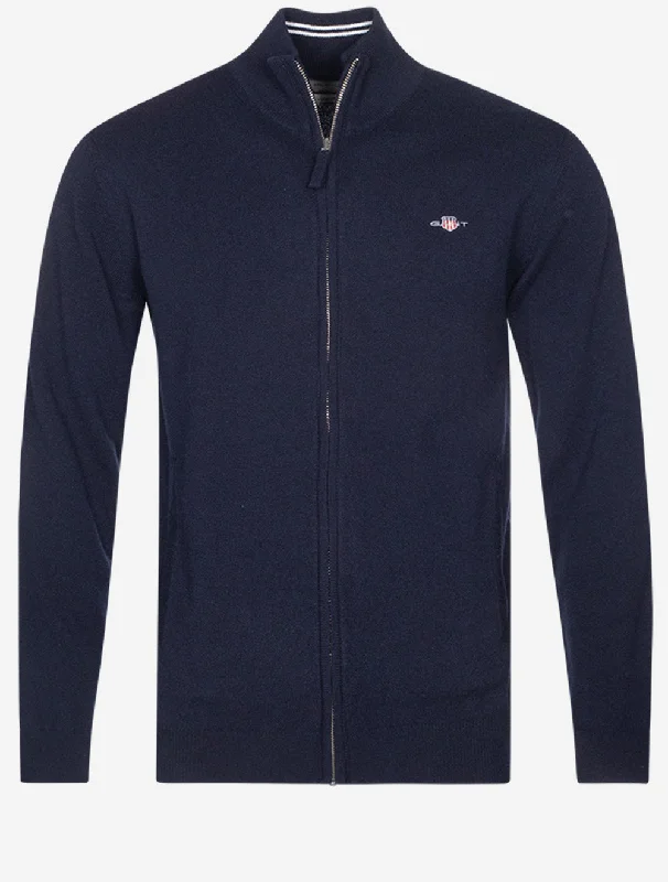 Superfine Lambswool Zip Cardigan Navy