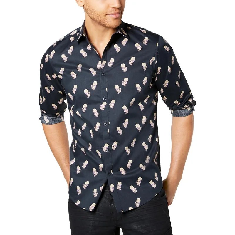 INC Mens Printed Collared Button-Down Shirt