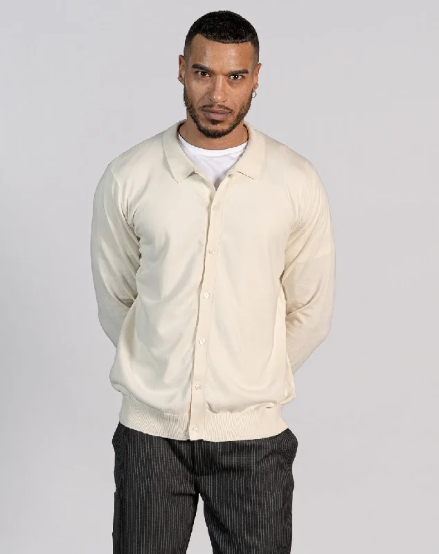 ESSENTIAL BUTTON THROUGH KNITTED SHIRT - ECRU