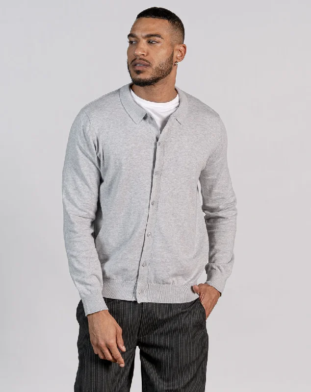 ESSENTIAL BUTTON THROUGH KNITTED SHIRT - LIGHT GREY