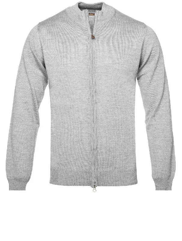 Grey Full Zip Merino Wool Cardigan