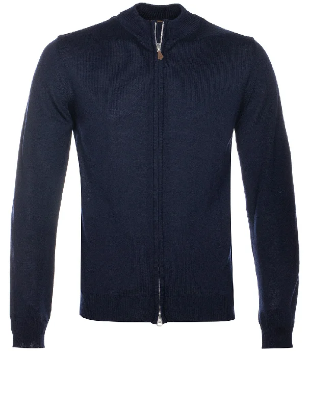 Merino Wool Zip Cardigan Navy