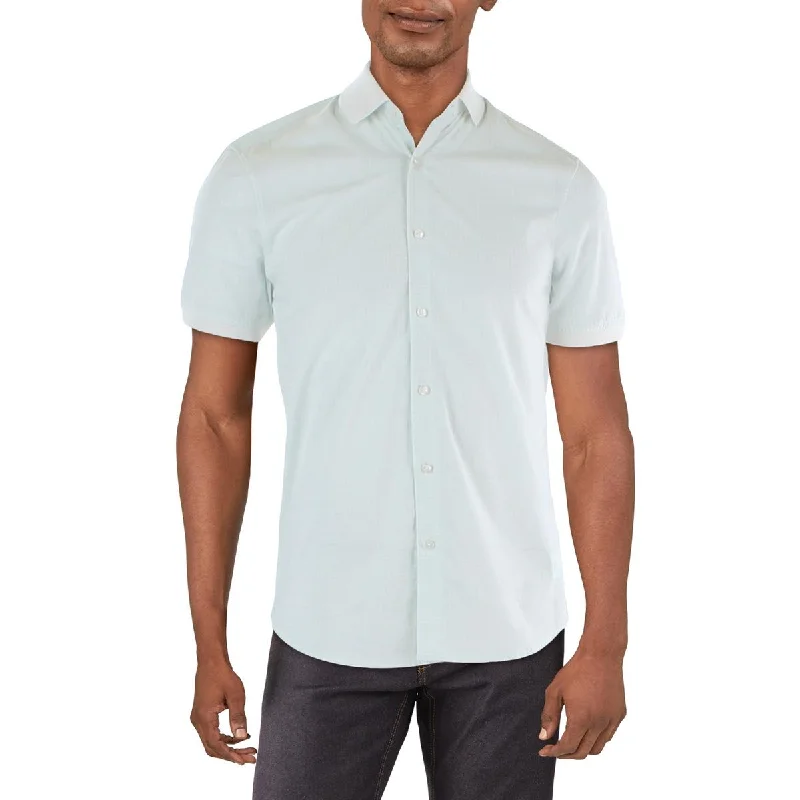 Michael Kors Mens Gingham Short Sleeve Button-Down Shirt