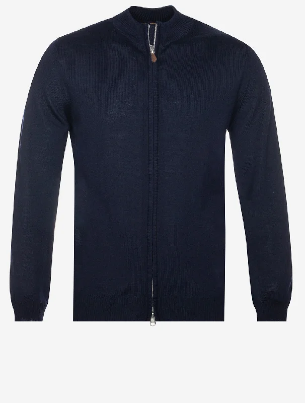 Navy Full Zip Merino Wool Cardigan