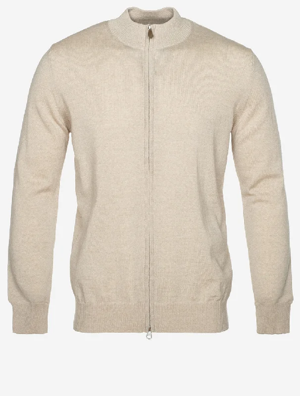 Knitted Fullzip Merino Wool Cardigan Beige