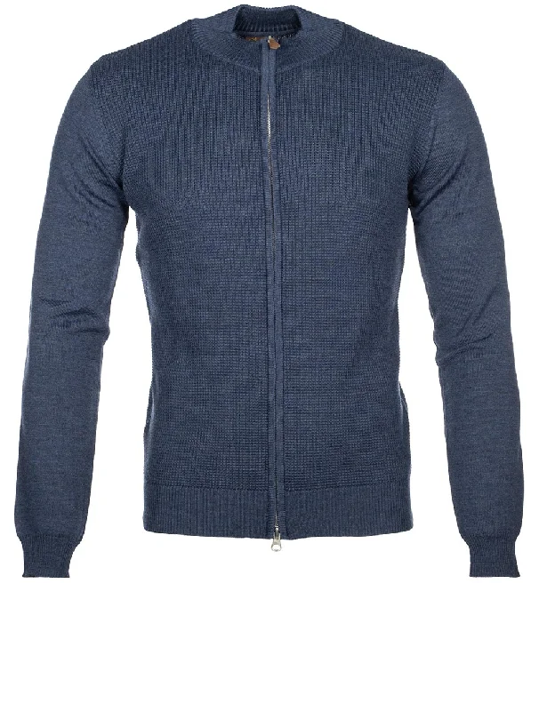 Textured Zip Cardigan Blue