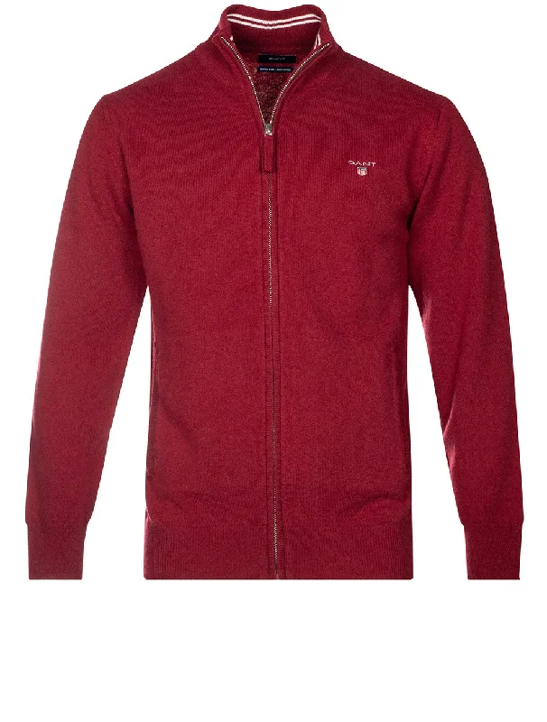 Super Fine Lambswool Zip Cardigan Port Red