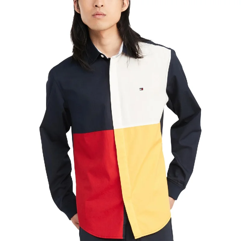 Tommy Hilfiger Mens Talon Colorblock Custom Fit Button-Down Shirt