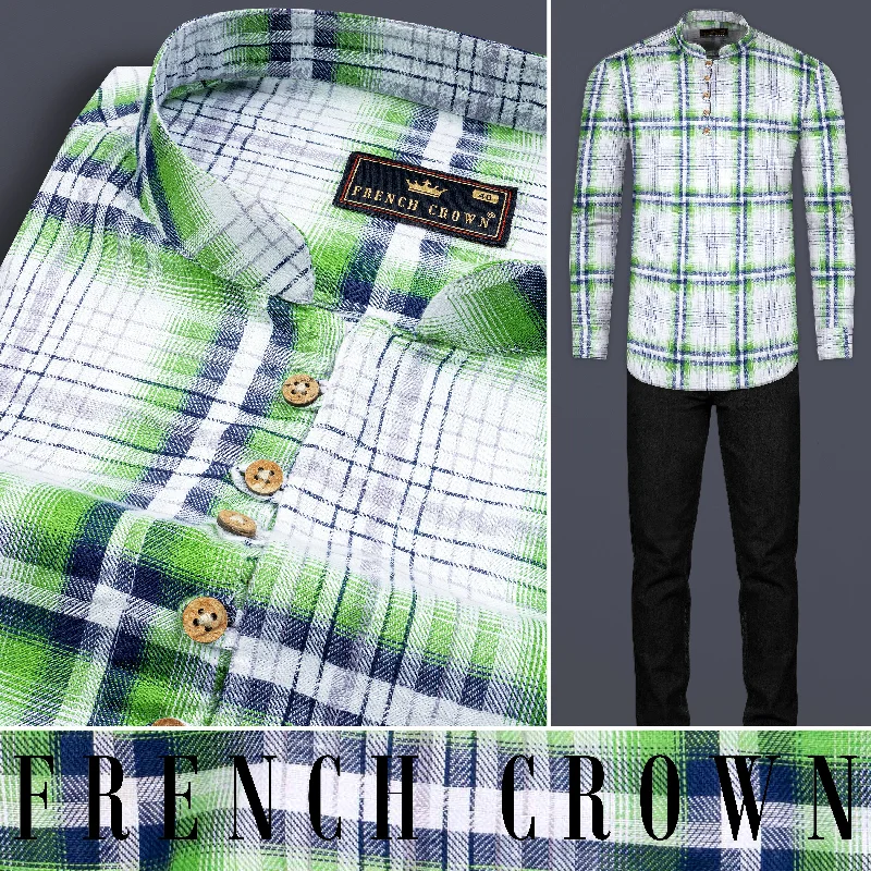 Trendy Dresses Bright White Twill Windowpane Premium Cotton Kurta Shirt
