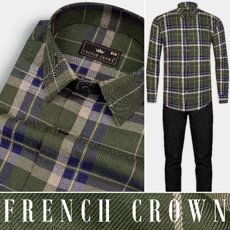 Soft Feel Dingley Green with Downriver Blue Twill Plaid Premium Cotton Shirt