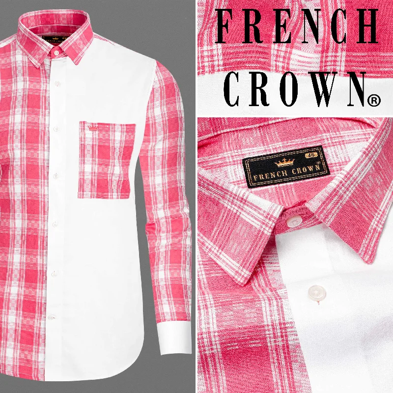 Urban Style Light Carmine Plaid with Bright White Twill Premium Cotton Designer Shirt