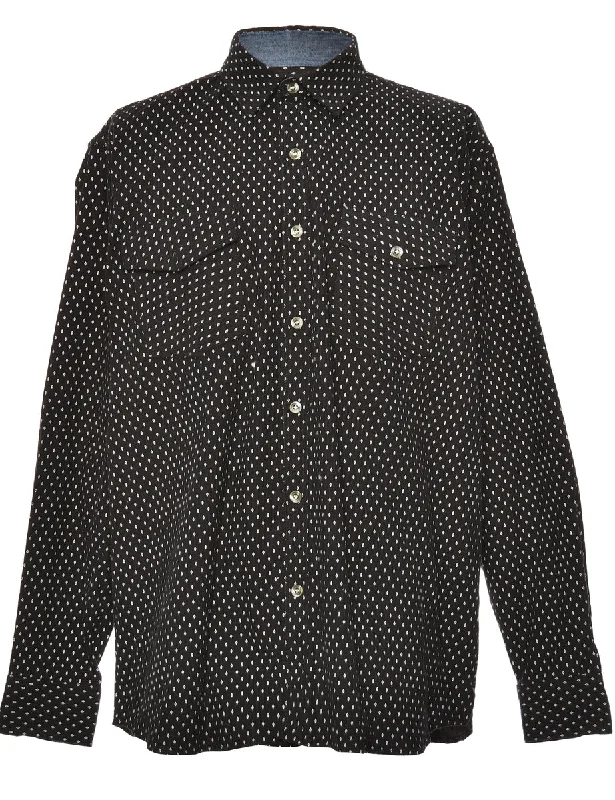 Single-shoulder Neck Design Corduroy Black & White Patterned Shirt - XL