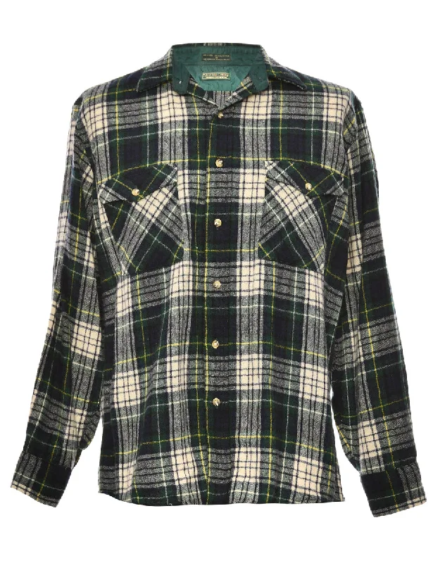 Minimalism Long Sleeved Green Checked Shirt - M