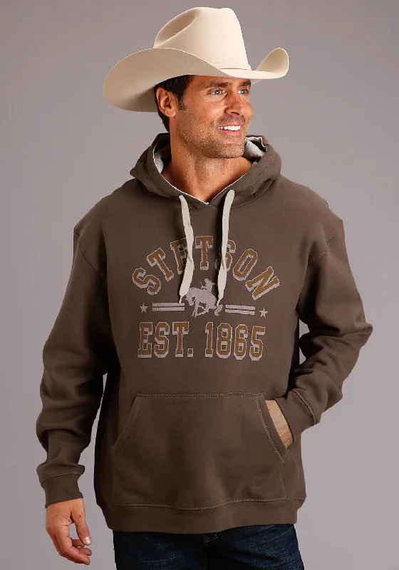 All-Day Outfits Stetson Mens Brown Cotton Blend Fleece Knit Buffalo Hoodie