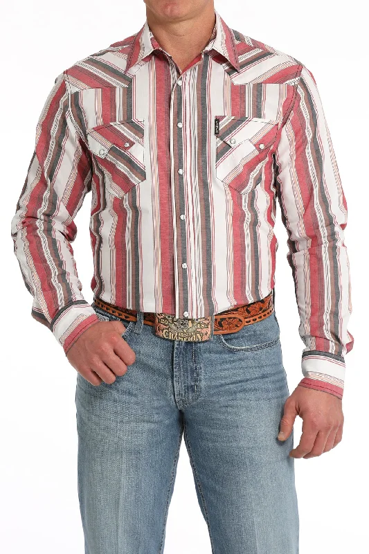 Youthful Style CINCH RED STRIPED MODERN FIT LONG SLEEVE SHIRT