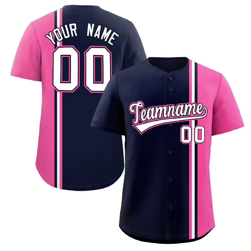 Thin Design Custom Navy Pink-White Personalized Color Block Authentic Baseball jersey