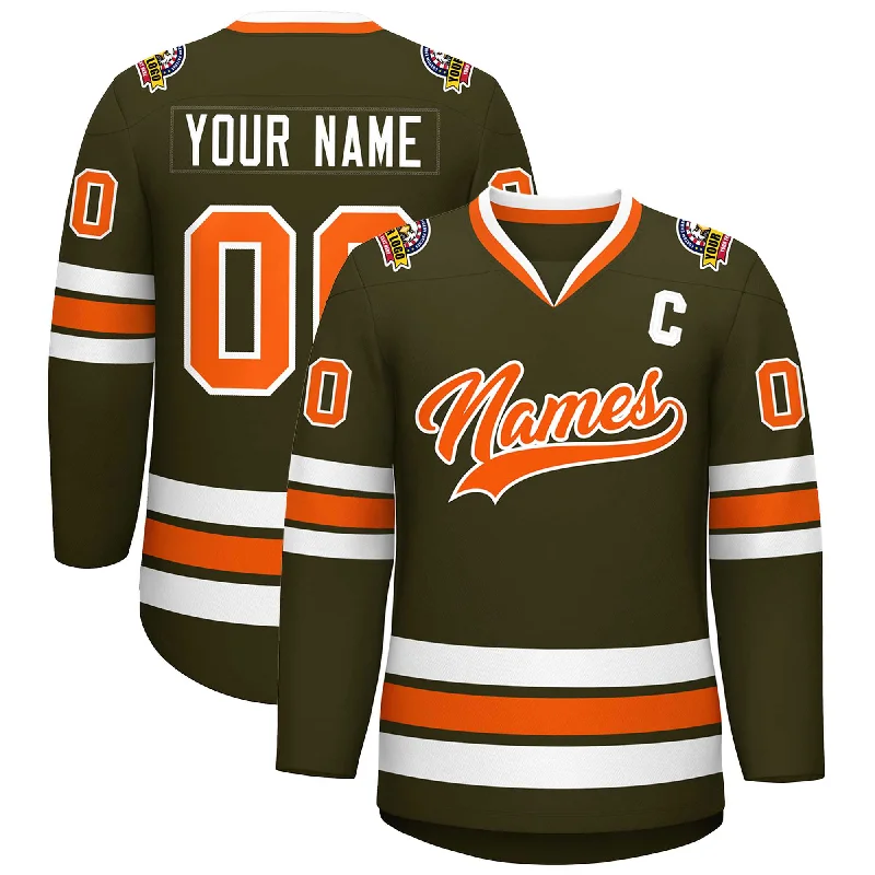 Stretch Design Custom Olive Orange-White Classic Style Hockey Jersey