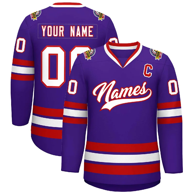 Street Fashion Custom Purple White-Red Classic Style Hockey Jersey