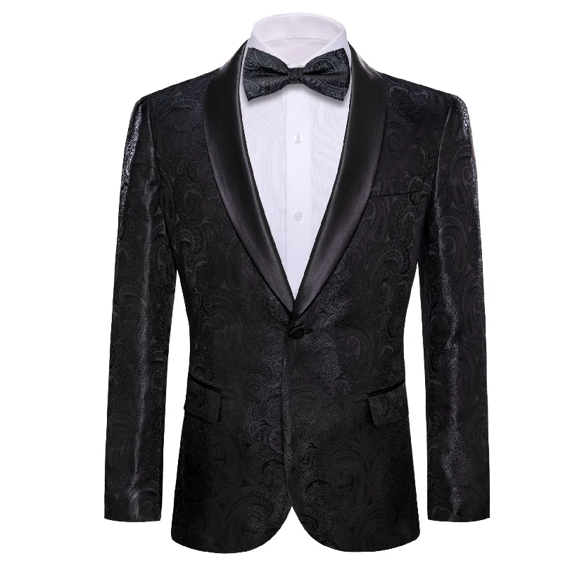 Simon Von Wedding Suit Black Paisley Jacquard Blazer - XX-0021