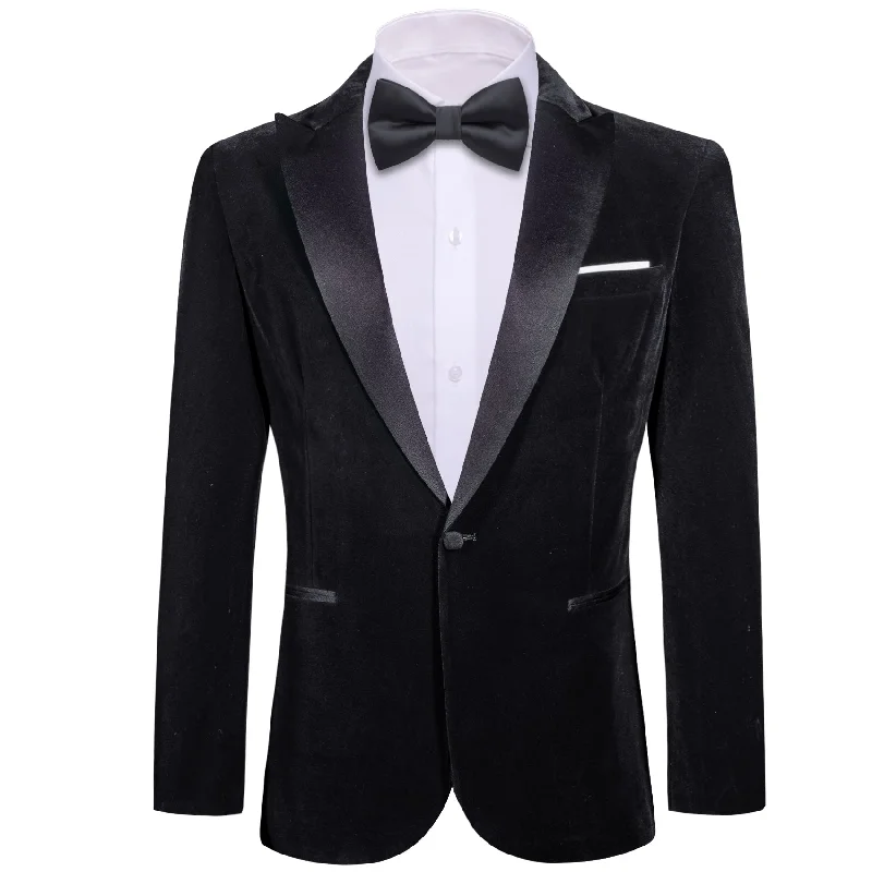 Simon Von  Men's Suit Classic Black Solid Silk Peak Collar Blazer Suit-XX-0059