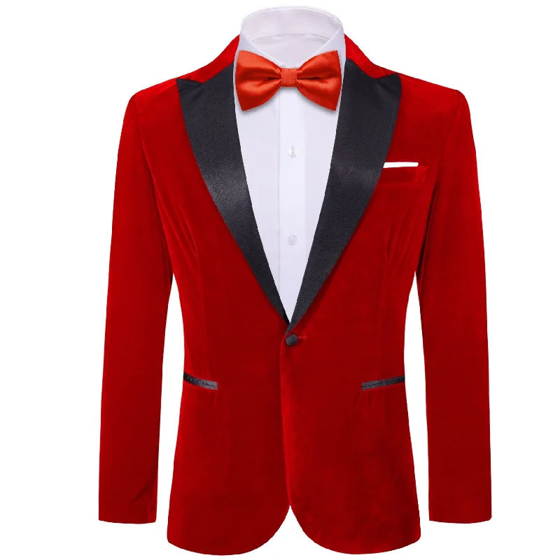 Simon Von  Men's Suit Fire Brick Red Solid Silk Peak Collar Blazer Suit-XX-0058