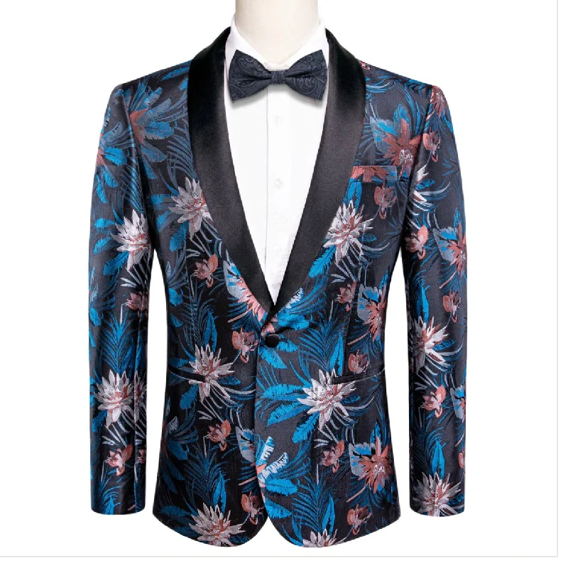 Simon Von New Luxury Blue Pink White Floral Men's Blazer -XX-1006