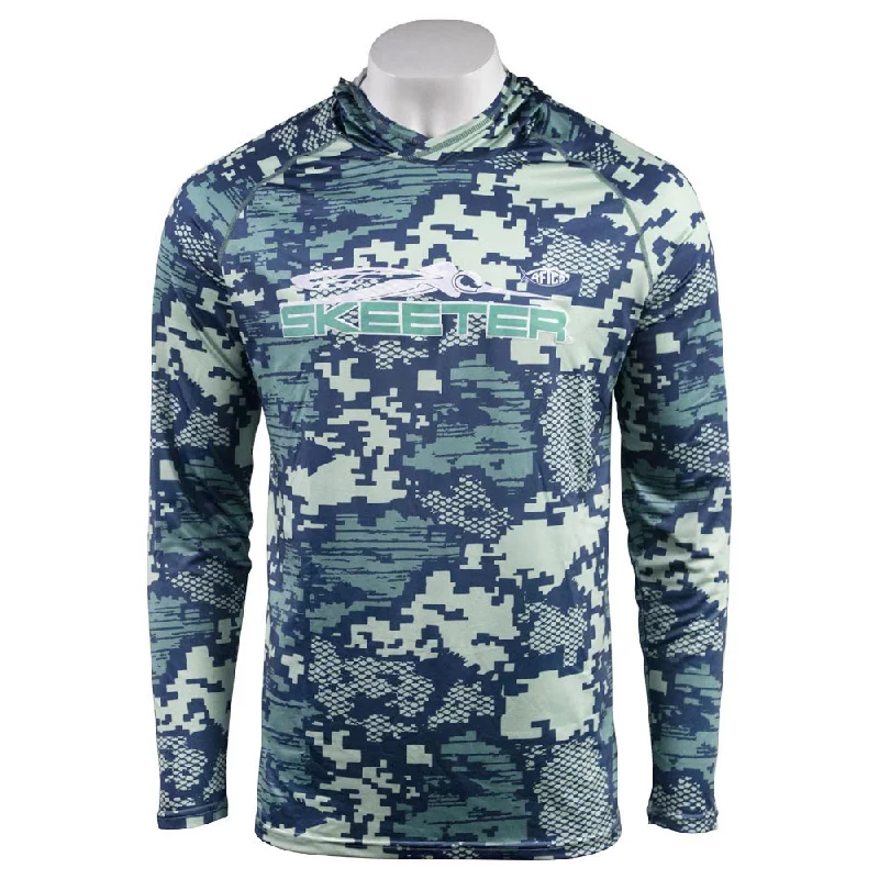 Skeeter AFTCO Hooded Performance Long Sleeve - Teal Digi Camo