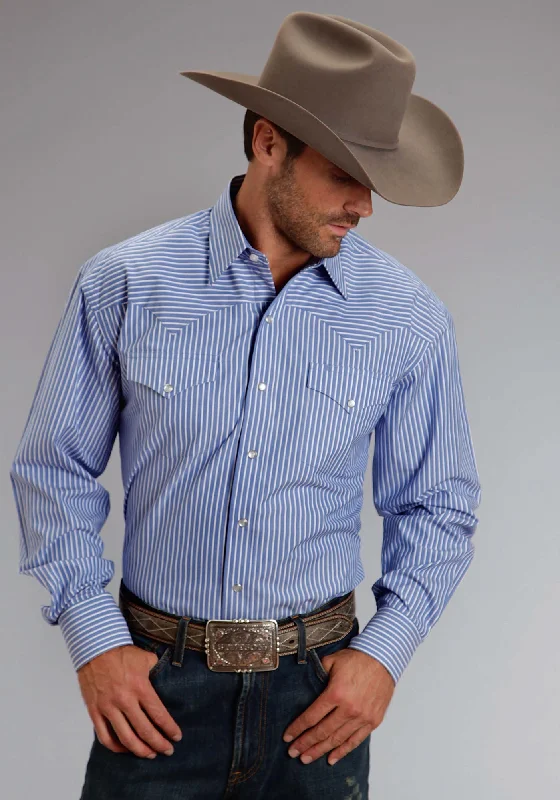 Stetson Mens Periwinkle 100% Cotton Candy Stripe L/S Shirt