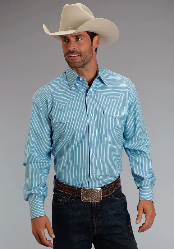 Stetson Mens Turquoise 100% Cotton Candy Stripe L/S Shirt