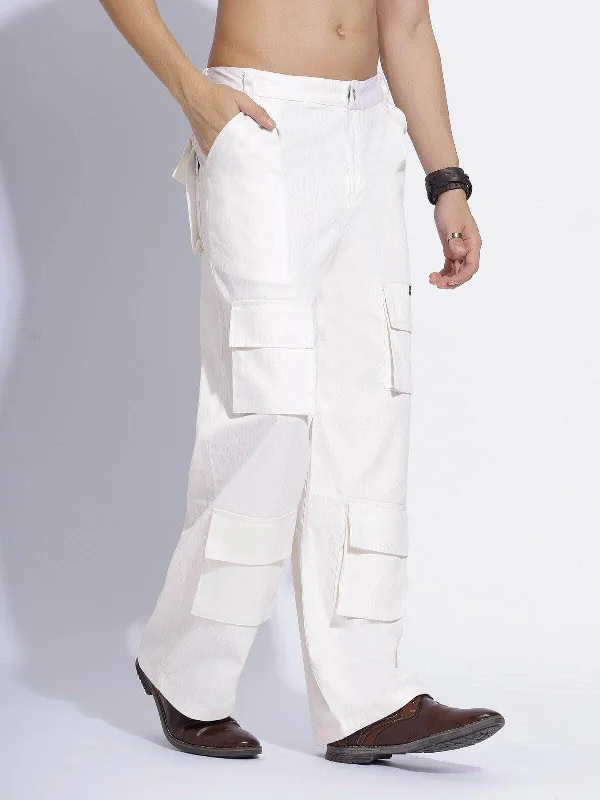 Exquisite Design Men's White 8-Pocket Stylish Cargo Pants
