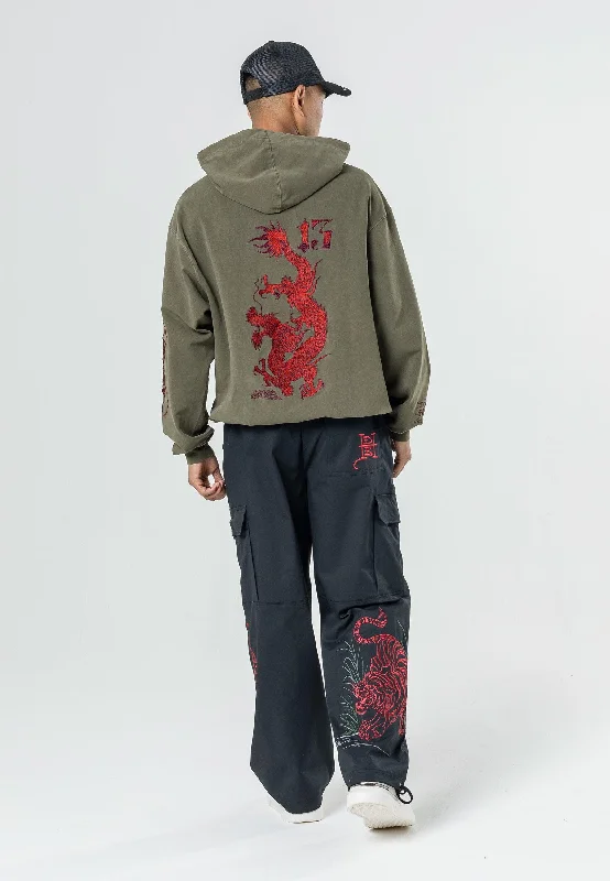 Must-have For Autumn And Winter Mens Jungle Tiger Cargo Pants Trousers - Black