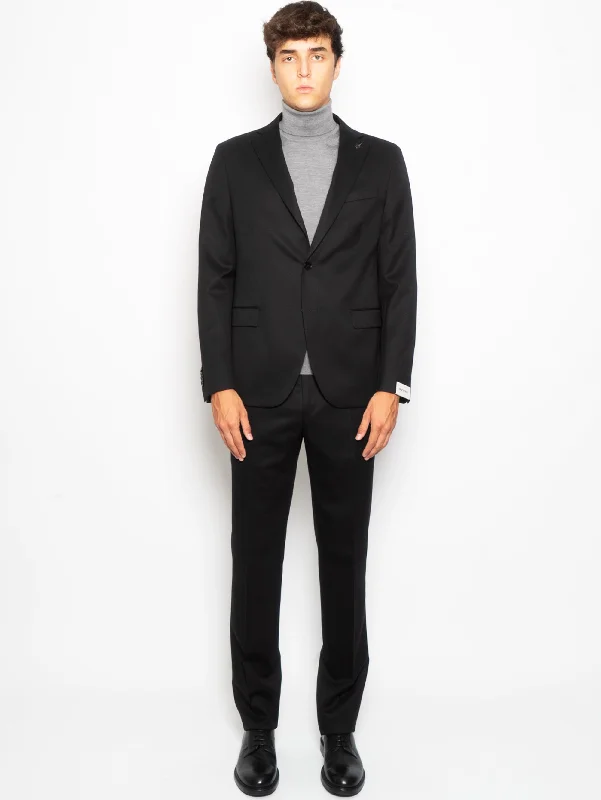 Effortless Outfits Completo in Lana Stretch Slim Nero